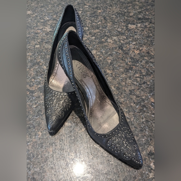 Franco Sarto  Black Pointed Toe Pumps with Silver Stud Details Size 8 1/2 - Picture 1 of 4